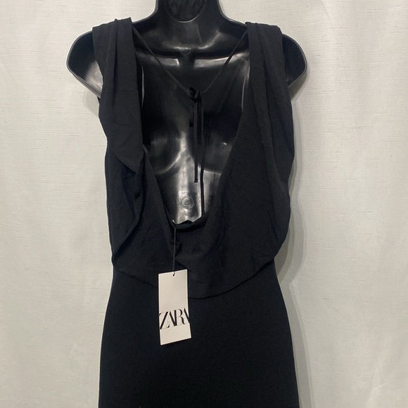 NWT ZARA FLUID NECKLINE LONG KNIT DRESS BLACK - Size L - Picture 9 of 12